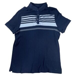 Michael Kors Polo Shirt‎ Mens Medium Blue Pima Cotton Short Sleeve Striped Golf